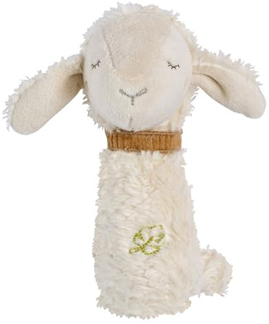 Fehn Stabrassel Schaf NATUR – Motorik-Spielzeug mit Rassel aus Baumwolle aus biolgischem Anbau - Babyspielzeug fördert das frühkindliche Lernen - Begleiter für Babys und Kleinkinder ab 0+ Monaten