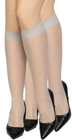LORES 2 Pares de Medias hasta la Rodilla para Mujer - Transparentes 15 DEN Efecto Segunda Piel Calcetines Pop Colores Naturales Uso de Oficina y Casual Melanie15, Perla