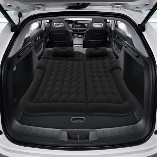 MINRS - Matelas gonflable de voiture 120 x 170 cm, auto-gonflant avec pompe à air et oreiller, étanche, gonflable, portable, pour voyage, camping et activités de plein air, noir