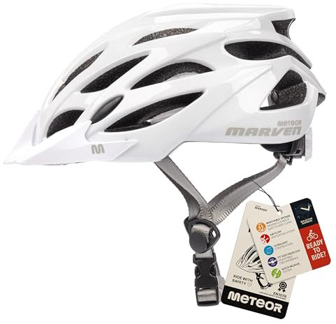 meteor® Marven Fahrradhelm Herren Kinder-Helm MTB rollerhelm mädchen kinderfahrradhelm rennradhelm Mountainbike Inliner skaterhelm BMX fahradhelm Scooter Jungen Bike Helmet (Shiny White, L (58-61cm))