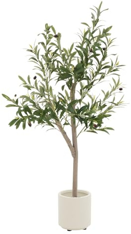 ML-Design 120cm konstgjort olivträd stora plastväxter konstgjord växt med realistisk trästam och frukter falska växter i kruka för både inomhus och utomhus naturtrogna träd för kontor eller vardagsrum