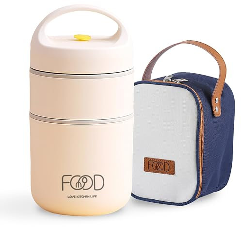 Générique Boîte à Lunch Isotherme 2 Couches avec Sac Repas, 680ml Acier Inoxydable 304, Contenant Alimentaire Portable, Sans BPA, Hermétique, Étanche avec Anneau d’Étanchéité (Taille Standard)