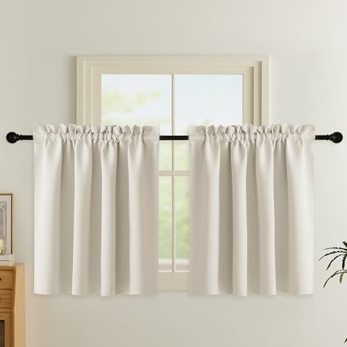 PONY DANCE Tende Corte Oscuranti per Cameretta Bambina Tende Salotto Moderne con Tasca 2 Pezzi L 140 x A 90 cm Curtains Termiche Isolanti per Interni, Beige Chiaro