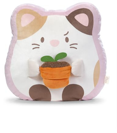 NICI mymochi 62390 Chat Angy en peluche, avec pot de fleurs, 35 x 33 x 12 cm, blanc, compagnon stylé à câliner ou comme accessoire, pour enfants et adultes