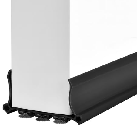 Bas de Porte Isolant, 98 x 5cm Boudin de Porte, AutoadhéSive et Adjustable, Isolant Phonique Thermique Bande D'ÉtanchéIté Anti Bruit PoussièRe Stop à L'Air Froid Anti Souris Fourmi (Noir)