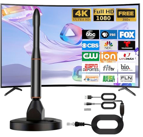 VVancha Tech antenna tv interna amplificata potente, antenna tv portatile, portatile con base magnetica resistente, ricezione a lunga distanza supporta 4K 1080p VHF UHF DVB-T/DVB-T2