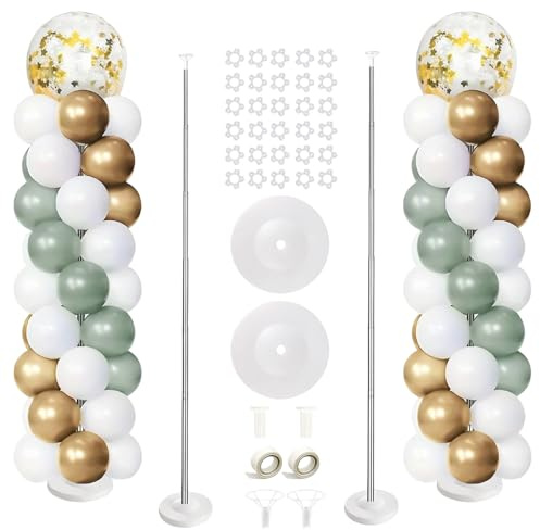 Balloon Column Stand Kit Set of 2, Balloon Stands Adjustable 2M Metal Balloons Holder Stand with Bases Clip Suitable for Birthday Party Wedding Decoration
