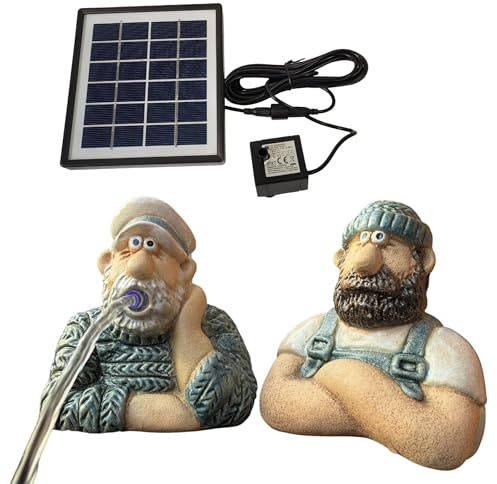 Storm's Gartenzaubereien Gárgola con bomba solar, juego de cerámica de marinero, juego de 2 figuras de marinero en aspecto de punto, juego de agua marítimo para jardín/balcón/mini estanque, sin