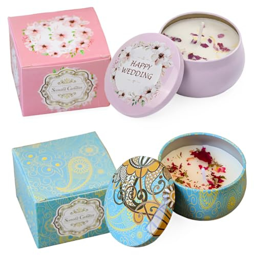 Juego de 2 Velas Aromáticas con Cera de Soja, Aromas de Lirio y Jazmín, Latas de Estilo Bohemio con Flores Secas, Decorativas para Hogar y Regalos