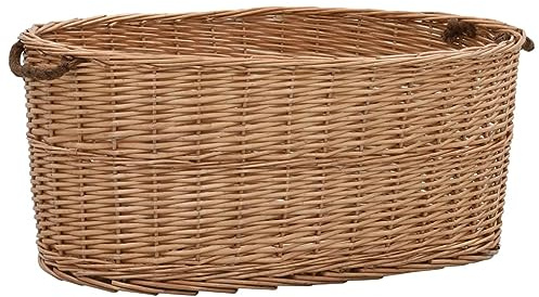 sephironlbb Träkorg av naturlig pil med bärhandtag 78 x 54 x 34 cm, mångsidig vedkorg för vedförvaring, stapelhållare av trä och transport, rustik vedvagn för vardagsrum