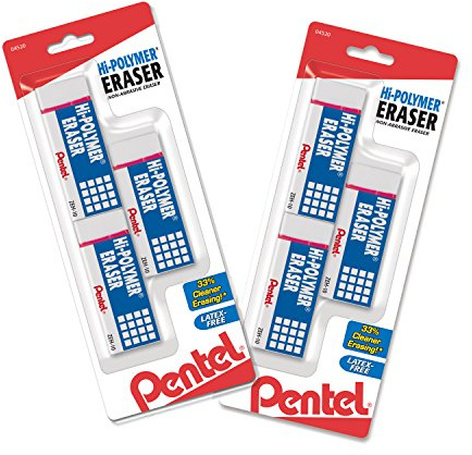 Pentel® Hi-Polymer Block Eraser, Large, White 6 pack (ZEH10BP3P2)