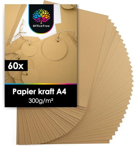 OfficeTree 60x Kraftpapier A4 300g - Craftpapier A4 - Kartonpapier zum Basteln Hochzeit Einladungen, Menükarten - Kartonpapier A4 - Braunes Papier A4 - Craft Papier zum Drucken und Schreiben