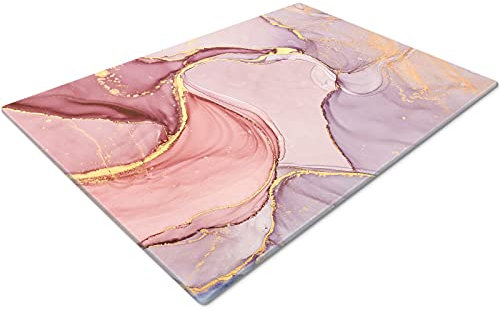 Glass Chopping Board | Kitchen Worktop Protector | Multifunctional Cutting Board | Work Top Savers | Kitchen Accessories | Extra Large | Marble Effect Pink Gold