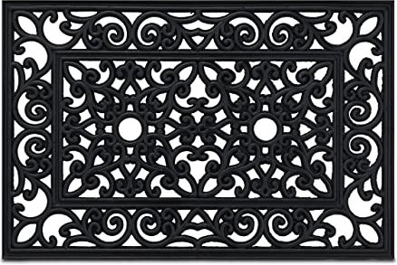 Relaxdays Fußmatte Gummi, Fußabtreter mit Ornamenten, 60x40 cm, Schuhmatte innen & außen, rutschfeste Türmatte, schwarz