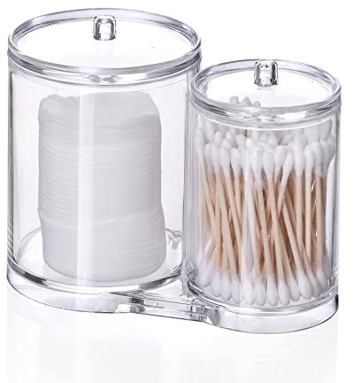 Huianpen Wattestäbchen Aufbewahrung,Wattepadspender,Wattestäbchen Behälter,mit Deckel,2 in1 Wattepads Kosmetikorganiser Behälter,für Kosmetik Ohrstäbchen Kosmetikpads (Transparent), SKU