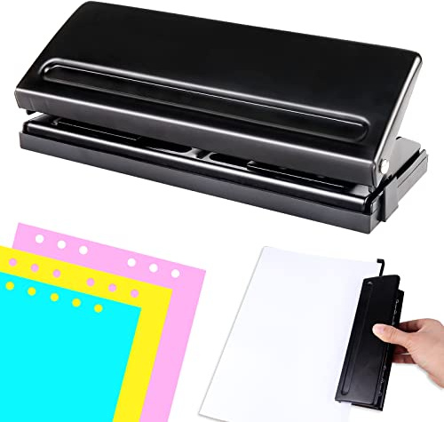 Perforadora Ajustable 6 Agujeros, Extraíble Taladradora Papel Binder Puncher ppara A4 A5 A6 B7 Capacidad con Guía para Perforar con Precisión, 10 Hojas de Capacidad, Negro