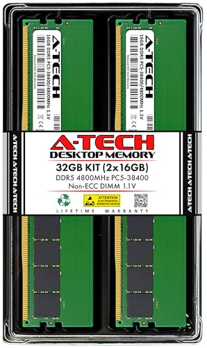 A-Tech 32 GB (2 x 16 GB) DDR5 4800 MHz UDIMM PC5-38400 CL40 DIMM 288-Pin 1.1V Desktop RAM Moduli