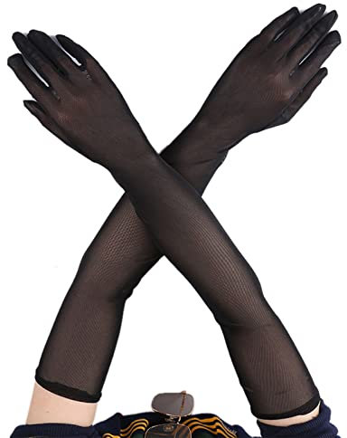 Lange Tüll Handschuhe 55cm Halb Transparent Ellenbogen Länge Handschuhes Langes Dehnbare Schwarze Transparente Handschuhe- Lang Netzhandschuhe Für Hochzeit Braut Halloween Tanz Kostüm Abend Party