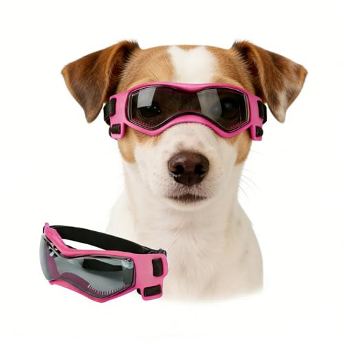 Enjoying Lunettes de Soleil pour Chien - Protection UV Moyenne - pour Chiens de Petite à Moyenne Race - Anti-buée - Coupe-Vent - Anti-poussière - Protection des Yeux - Bandes réglables - Rose élégant