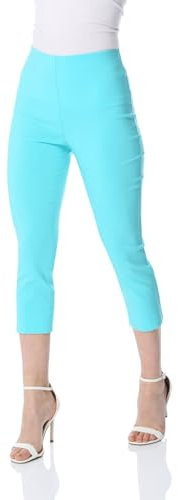 Roman Cropped Trousers for Women UK Ladies Capri Leggings Summer Pants Short Crop Stretch 3/4 Length Three Quarter Pedal Pusher Clothes Elasticated Bengaline Cut Off - Petite Turquoise - Size 10