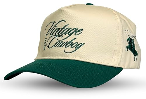 Vintage Western Trucker Hat | Men & Women | Embroidered Trendy Caps | Country Cute Hats for Cowgirls & Cowboys | Camo Denim Cotton Styles | Snapback Hat (Vintage Cowboy | Green)