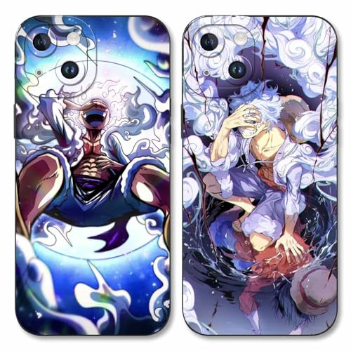 PBNDJVG 2 Pièces Coque pour Apple iPhone 14 6.1'', Animé Luffy Gear 5 Nika Zoro Sun God avec Protection Caméra Etui Housse de Haute Qualité TPU Silicone Mince Souple Antichoc Case-Noir1
