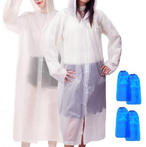 VIVIIHOO 2 pièces de Poncho de Pluie Cape de Pluie Transparente | Poncho de Pluie jetable Transparent | Accessoire de Camping et de Festival | Vêtements de Pluie Unisex pour Adultes et Enfants.
