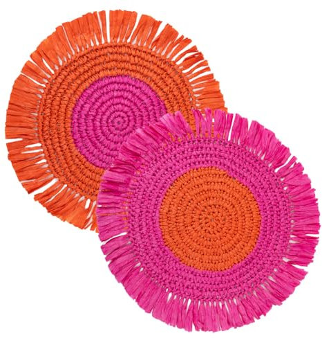 Talking Tables Tischsets, handgefertigt, orange/rosa, bunt, Bast, lebendige Tischdekoration für sie, Ostern, Sommer, Esszimmer, entworfen in Großbritannien, Größe 30 cm, 2 Stück