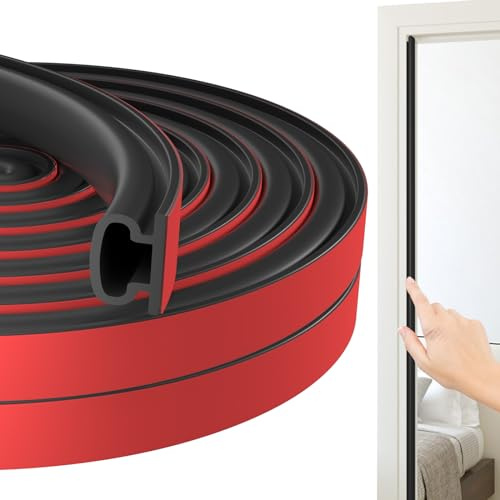 Jobon Draught Excluder for Doors - Weather Stripping Door Seal Strip, Window Soundproofing Door Sealing Strip, Rubber Self-Adhesive Draft Excluder Tape for Door Frame Window Insulation (15M, Black)