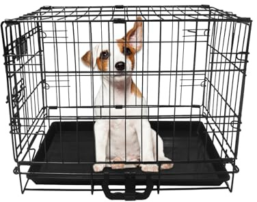 Holywarm Dog Crate Metal Dog Cage, 18 inch Puppy Dog Crate Foldable Pet Cage with Leak-Proof and Removable Tray, Easy to Clean (46cm L x 25cm W x 36cm H)