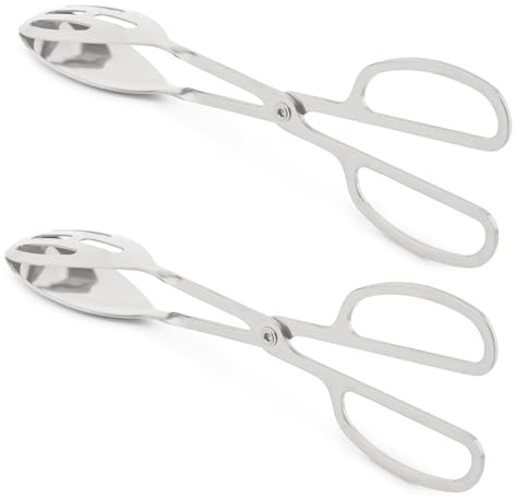 2 Pack Serving Tongs, Buffet Tongs for Kitchen Cooking, 10 Inch Stainless Steel Food Serving Tongs Bread Tongs with Scissor Handles for Salad, Cooking, Catering, Buffet(Silver)