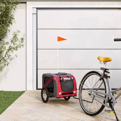 ShGaxin Remolque de Bicicleta para Perros Hierro Tela Oxford Rojo Gris, Remolque Bici Perro, Remolque Bicicleta De Carga - 93873