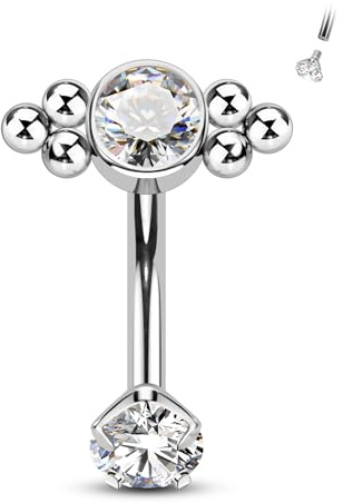 Agrewd Rook Piercing Jewellery G23 Solid Titanium Eyebrow Piercing Jewellery 16G Silver Tragus Earrings 6mm Clear CZ Internally Threaded Cartilage Earrings Eyebrow Bars for Women Men