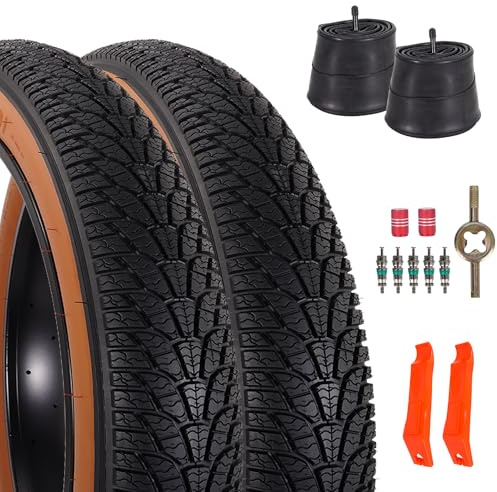 RUHUO Lot de 2 Pneus de Vélo Fat Bike 26x4.0, Ensemble de Pneus et Chambres à Air pour VTT 26 Pouces, de Vélo Repliables de Remplacement avec Démonte pour Vélos (Noir&Marron)