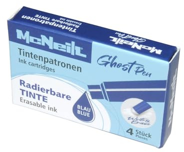 McNeill - Ghost Pen Tintenpatronen - 4er Pack blau - thermisch radierbare Tinte für Ghost Pen Füllhalter | Ersatzpatronen in verschiedenen Farben | Sauberes Schreiben & rückstandsfreies Radieren