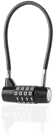 4 Digit Combination Padlock,Resettable Long Shackle Padlock,Steel Cable Padlocks with Code,Waterproof Outdoor Safety Long Shackle Padlock for Sheds,Gyms,Suitcase,Lockers,Toolbox