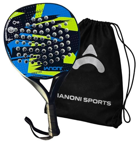 ianoni Padel Racket Carbon Fiber Surface with EVA Memory Flex Foam Core Paddle Tennis Racquets -8100-blue and green
