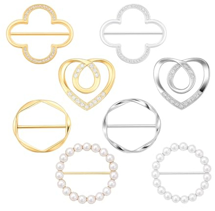 LeGeYo 8 stycken damsjalspännen i silver och T-shirtklämmor – metallklädspännen med strass och pärlring, hjärta och klöverdesign