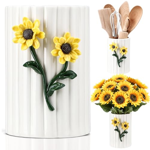 LemonRoad Sunflower Kitchen Decor Ceramic Utensil Holder