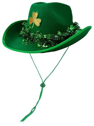 Générique Chapeau Cowboy Décontracté à Thème Saint Patrick Style Irlandais pour Spectacles et Événements Chapeau de Fête Homme Femme(Green4, One Size)