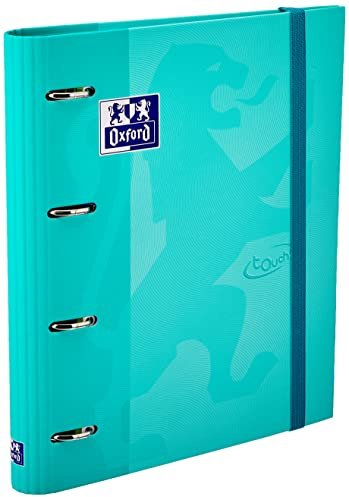 Oxford, Archivador 4 Anillas A4+ Tapa Extradura con Goma. Incluye Recambio Cuadrícula 5x5. Color Ice Mint Pastel TOUCH