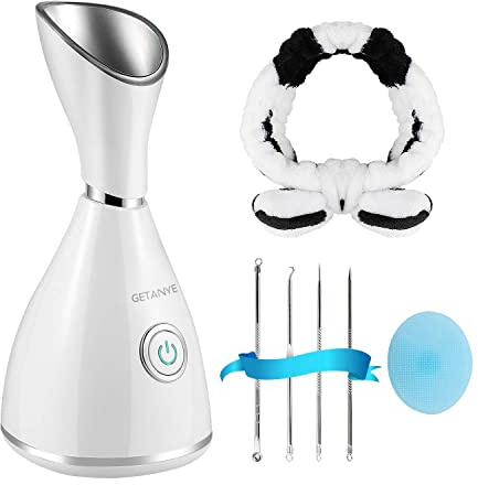 Facial Steamer - Surwit Nano Ionic Face Steamer Deep Cleaning SPA Humidifier, for Skin Moisturizing Cleansing Pores, with Blackhead Remover Kit, Hair Band, Face Brush