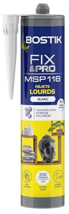 Bostik FIX&PRO MSP 118 Objets Lourds – Mastic Colle de Fixation Extra Fort – Intérieur/Extérieur – Tous Supports – Prise Immédiate en 5 secondes – MS Polymère – Blanc – Cartouche 290 ml