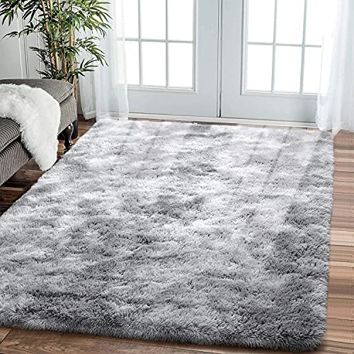 Leesentec Teppich für Wohnzimmer, Schlafzimmer, Jugendliche, Mädchen, Shaggy, modernes Design, Langflor, weich, rutschfest, großer Teppich für Kinder, Schlafzimmer (Grau/Weiß, 200 x 250 cm)