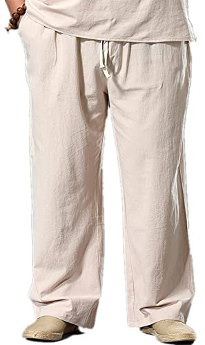 Left Girl Übergröße Männerhosen Sommer Hose Herren Leinenhosen Breite Bein Strandhose Übergroßen Jogger Hosen Männliche Plus Größe L-9XL Lose Sportliche Hosen Männer,Beige,6XL