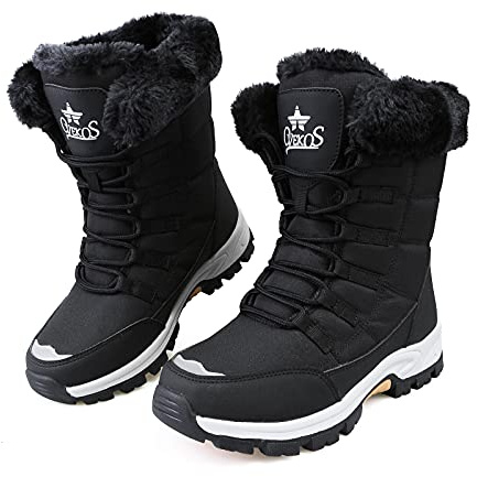 KUWIBY Winter Boots Women Snow Boots Waterproof Non-Slip Comfy Flats Warm Fur Lining Booties Ladies Outdoor Soft Lightweight Lace Up Walking Shoes Size 2-9 Black Gray Brown Khaki Pink White Red