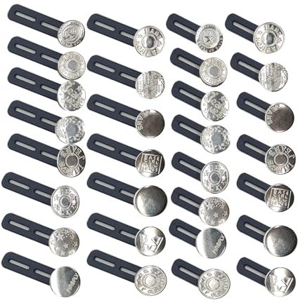 Laonainai 30 Stück Silber Hosenknopf Erweiterung Hosenerweiterung Bunderweiterung Button Silikon Elastic Extension Verstellbarer Taille Extender Elastischen Metall Knopf (15lang/15 kurz）