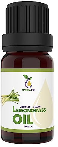 Olio di citronella bio 10 ml – Olio essenziale di citronella puro al 100% vegano – Lemongrass Oil (Cymbopogon Citratus Leaf Oil) – Lemon Grass Olio essenziale per lampada profumata, diffusore, capelli