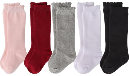DRESHOW Knähöga Strumpor För Barnflickor Småbarn Klädsockor Baby Bow Stocking Bomullsstrumpor för Spädbarn