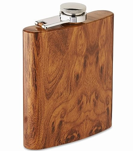 Flasque en acier inoxydable anti-fuite durable Hip Flask 90 % recyclé en acier inoxydable 190 ml aspect bois avec bouchon à vis fixe pour extérieur, randonnée, ski